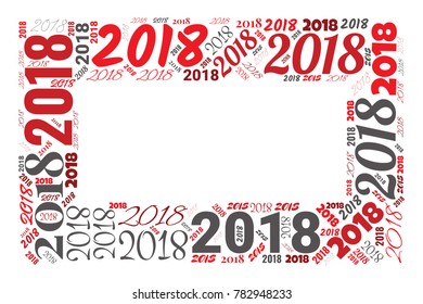 2018 new year word cloud frame. Holidays lettering collage. Vector illustration