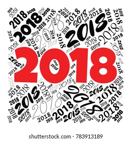 2018 new year word cloud template. Holidays lettering collage. Vector illustration