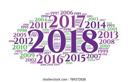 2018 new year word cloud. Holidays lettering collage. Vector illustration