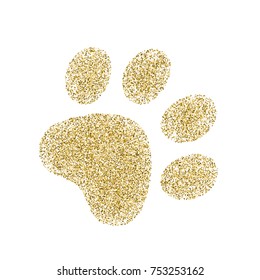 2018 New year of yellow dog with golden glitter vector paw , template for calendar, poster, banner, greeting card