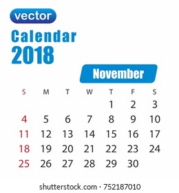 2018 november month calendar