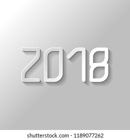 2018 number icon. Happy New Year. Paper style with shadow on gray background