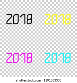 2018 number icon. Happy New Year. Colored set of cmyk icons on transparent background