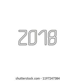 2018 number icon. Happy New Year. Dotted outline silhouette with shadow on white background