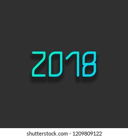 2018 number icon. Happy New Year. Colorful logo concept with soft shadow on dark background. Icon color of azure ocean
