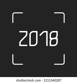 2018 number icon. Happy New Year. White object in camera autofocus on dark background