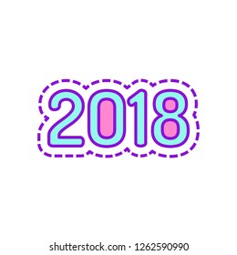 2018 number icon. Happy New Year. Colored sketch with dotted border on white background