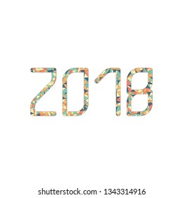2018 number icon. Happy New Year. Colored mosaic with polygons