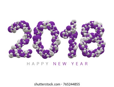 2018 numbers. Colored balls, Happy New Year and Merry Christmas