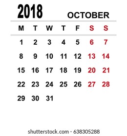 2018 OCTOBER Calendar Planner Design.