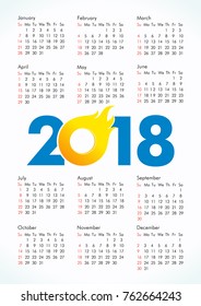 2018 office calendar for whole year. Celebrating congratulating minimal annual fiery numbers, isolated schedule, A4 210x297 wallpaper mock up with flames. Multi colored flamy greetings sign.