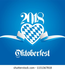 2018 Oktoberfest heart Bavaria ribbon blue background