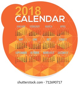 2018 Orange Geometric Round Shape Printable Calendar Starts Sunday Vector Illustration