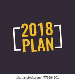 2018 plan. Vector icon, badge illustration on dark background.