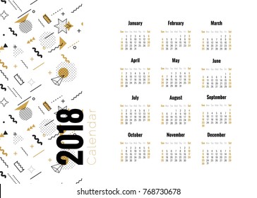 2018 planner calendar design in memphis style. Vector illustration