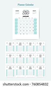 2018 planner calendar design. Vector illustration