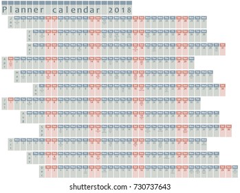 2018 Planner calendar, organizer and schedule - weekend days with different colors