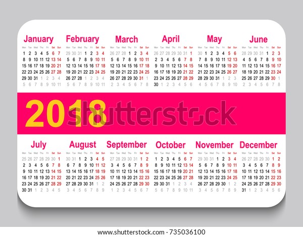 2018 Pocket Calendar Template Calendar Grid Stock Vector (Royalty 2018 Pocket Calendar Template Calendar Grid Stock Vector (Royalty