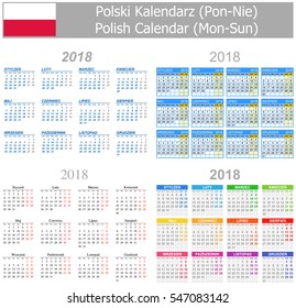 2018 Polish Mix Calendar Mon-Sun on white background