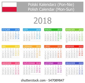 2018 Polish Type-1 Calendar Mon-Sun on white background