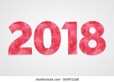 2018 polygonal vector symbol. Happy New Year illustration. Isolated red and white infographic logo on grey gradient background