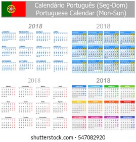 2018 Portuguese Mix Calendar Mon-Sun on white background