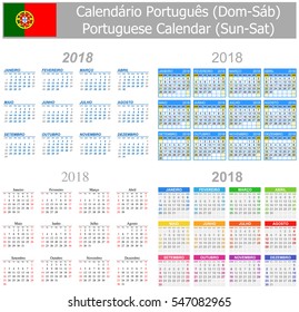 2018 Portuguese Mix Calendar Sun-Sat on white background