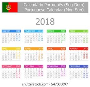 2018 Portuguese Type-1 Calendar Mon-Sun on white background