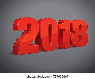 2018 red text 3d. for calendar background isolated. Vector, eps