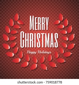 2018, Red and White card with Merry Christmas text and garland. Sparkling holiday background, vector dust border. Great for Christmas and New Year cards, invitations and posters.