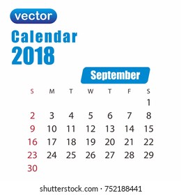 2018 september month calendar