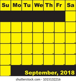2018 September yellow on black planner calendar with huge space for notes