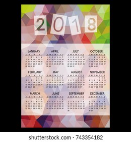 2018 simple business wall calendar with low polygon triangle multicolor theme pattern eps10