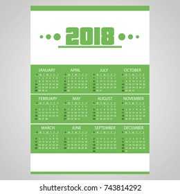 2018 simple business wall calendar green and white eps10