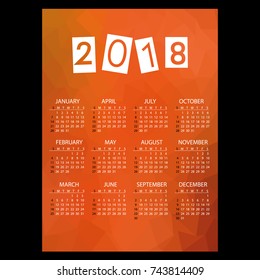 2018 simple business wall calendar with low polygon theme pattern eps10
