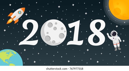 2018 space happy new year flat design