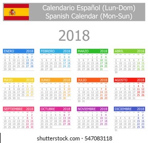 2018 Spanish Type-1 Calendar Mon-Sun on white background