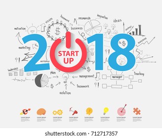 2018 start up business success strategy plan ideas on creative thinking drawing charts and graphs inspiration concept modern template layout, diagram, Vector illustration design