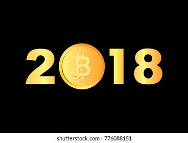 2018 Text with Bitcoin logo vector in gold color