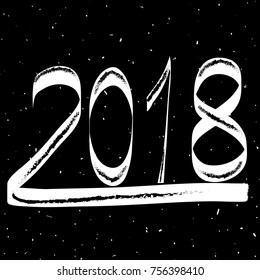2018 text design isolated on black background. Hand drawn lettering 2018. For brochure, design template, business cover and web site. Use for poster,flyer,placard and greeting card. Modern xmas design