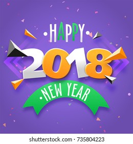 2018 text on purple background with abstract elements for New Year celebration.