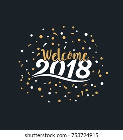 2018 - typographic new year greeting design - cool black, white and gold design