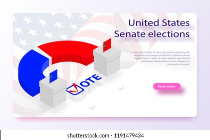 2018 United States elections. US midterm elections 2018: the race for Congress. Symbol of republican government. Decision of voter. Democracy campaign. Vote Republican Midterms. Isometric vector.