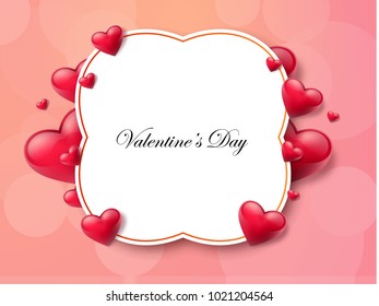 2018 Valentine's day background with textbox and beautifull hearts. Vector illustration
