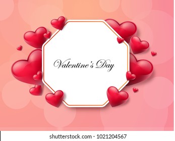 2018 Valentine's day background with textbox and beautifull hearts. Vector illustration