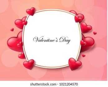 2018 Valentine's day background with textbox and beautifull hearts. Vector illustration