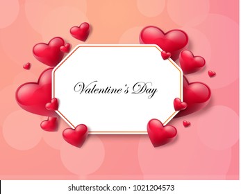 2018 Valentine's day background with textbox and beautifull hearts. Vector illustration