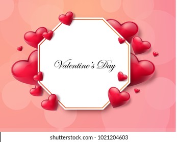2018 Valentine's day background with textbox and beautifull hearts. Vector illustration