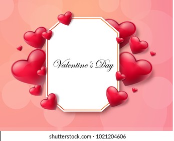 2018 Valentine's day background with textbox and beautifull hearts. Vector illustration