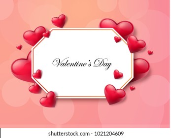 2018 Valentine's day background with textbox and beautifull hearts. Vector illustration